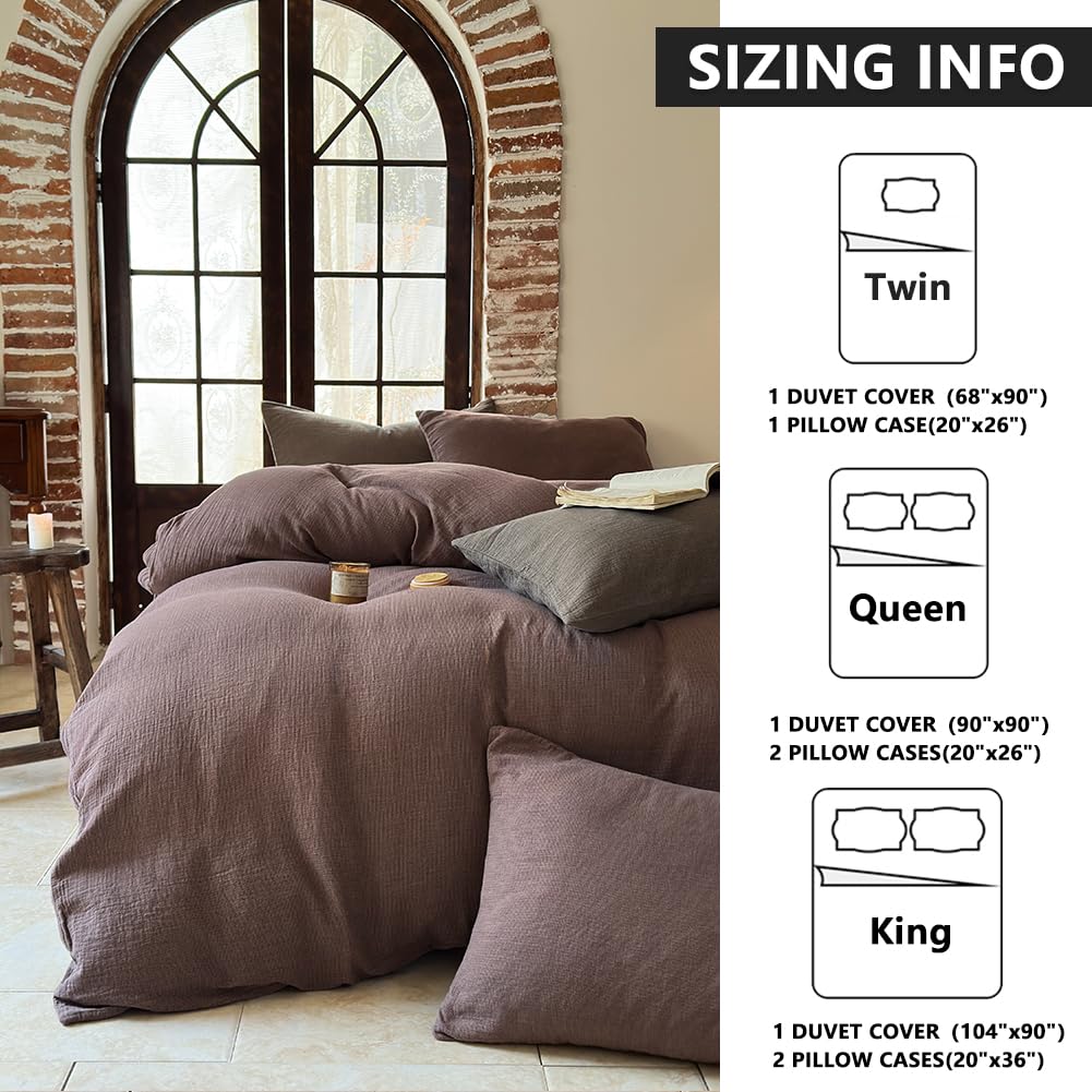 NSNLGSGC 100% Muslin Cotton Houndstooth Duvet Cover King Size, 2-Layer Small Checked Lightweight and Breathable Muslin Bedding, Linen Like Gauze Comforter Cover Set (Mocha Houndstooth, King)