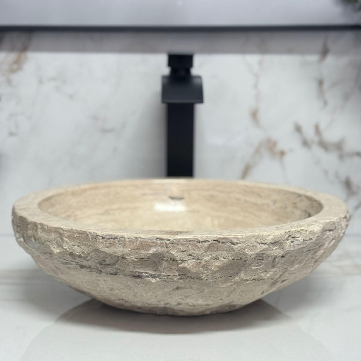 Oval Natural Stone Wash Basin Travertine Vessel Sink