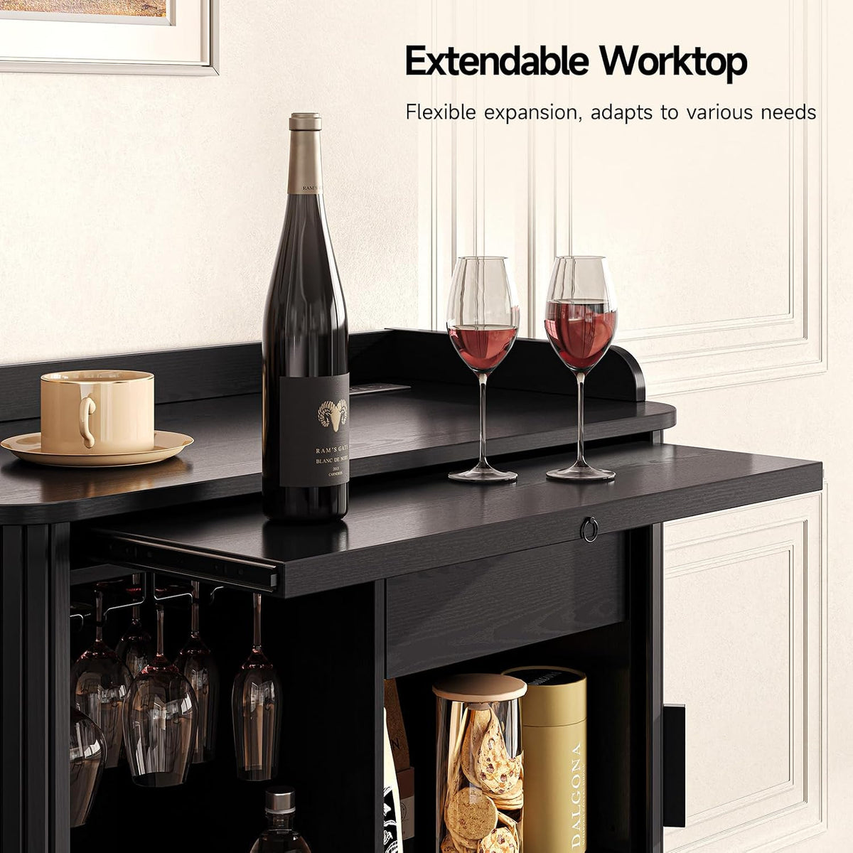 33" H Fluted Bar Cabinet with Storage, Wine Cabinet