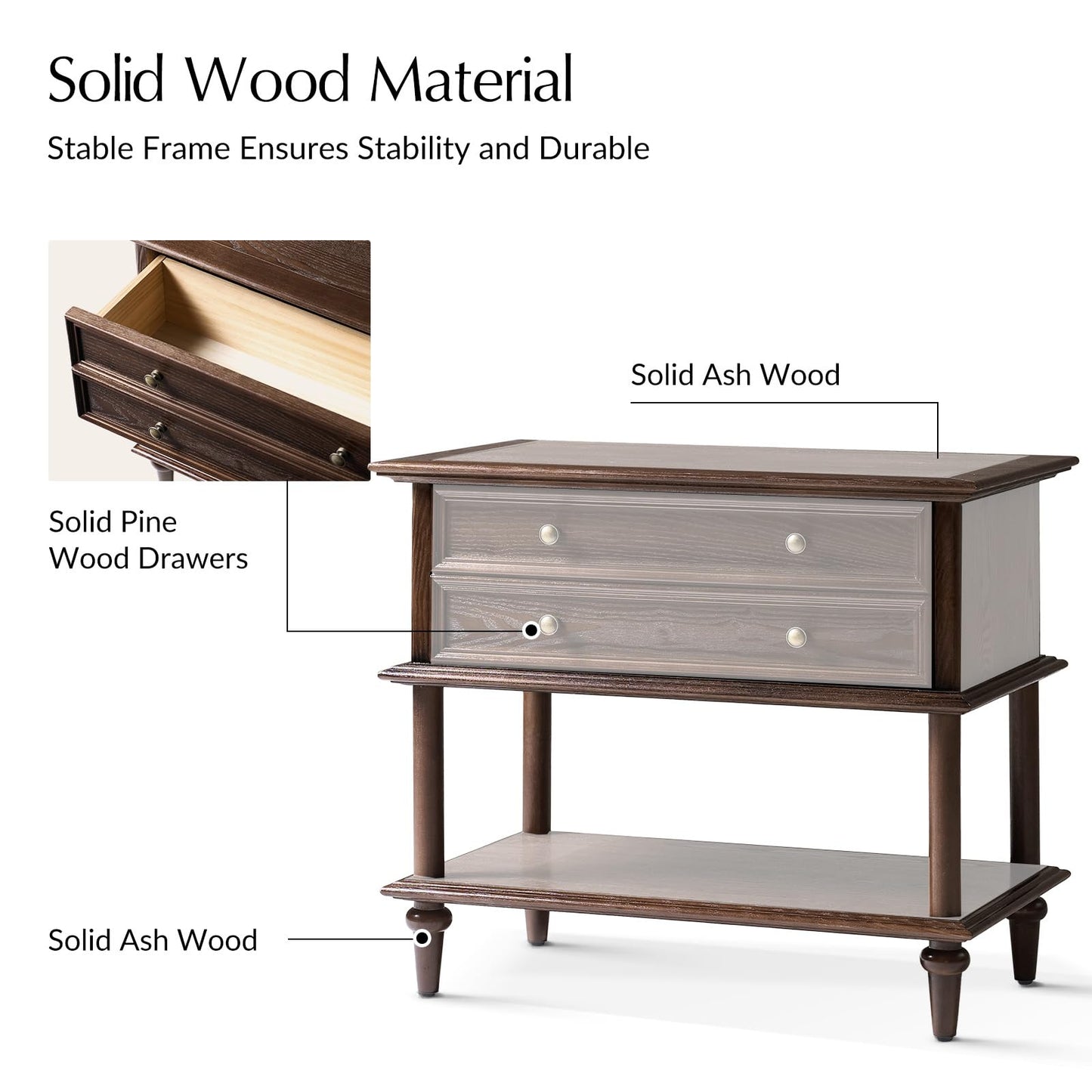Natural Wood Nightstand with Drawer & Open Shelf
