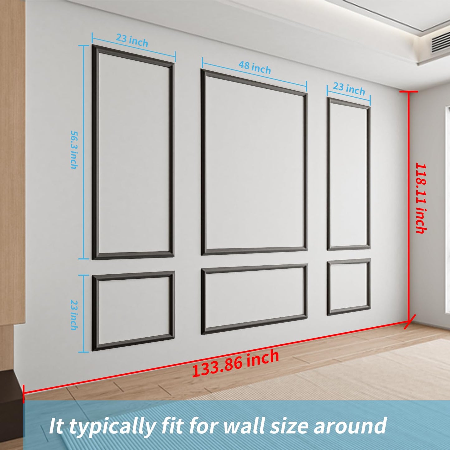 Pre-Cut Wall Molding Set of 6 pcs, Ready-to-Assemble Wainscoting Panels