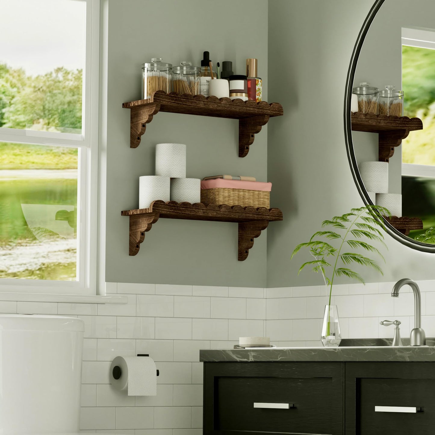 Scalloped Floating Wood Wall Shelf – 17 Inch