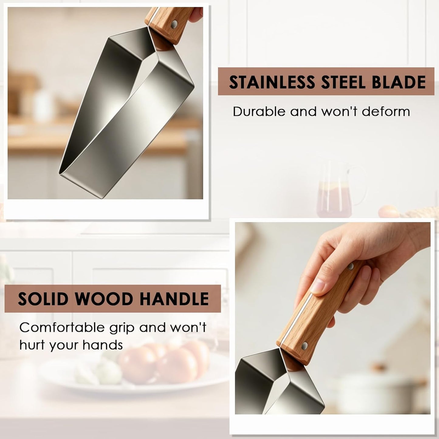 2Pcs Stainless Steel Watermelon Slicer,2026 New Triangle Watermelon Cutter,Handheld Watermelon Cutting Tool Stainless Steel with Wooden Handle for a Variety of Fruits Watermelon, Cantaloupe, Honeydew
