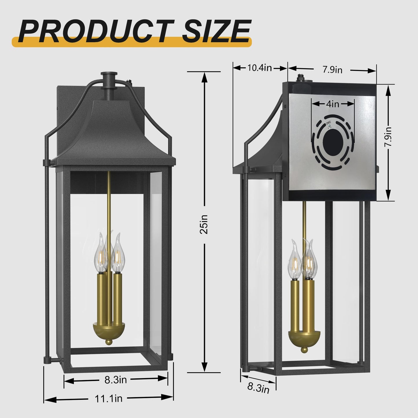 Outdoor Wall Lights Fixtures, Large Size Dusk to Dawn Waterproof Exterior Lanterns, Modern Porch Sconce Wall Mounted with Glass