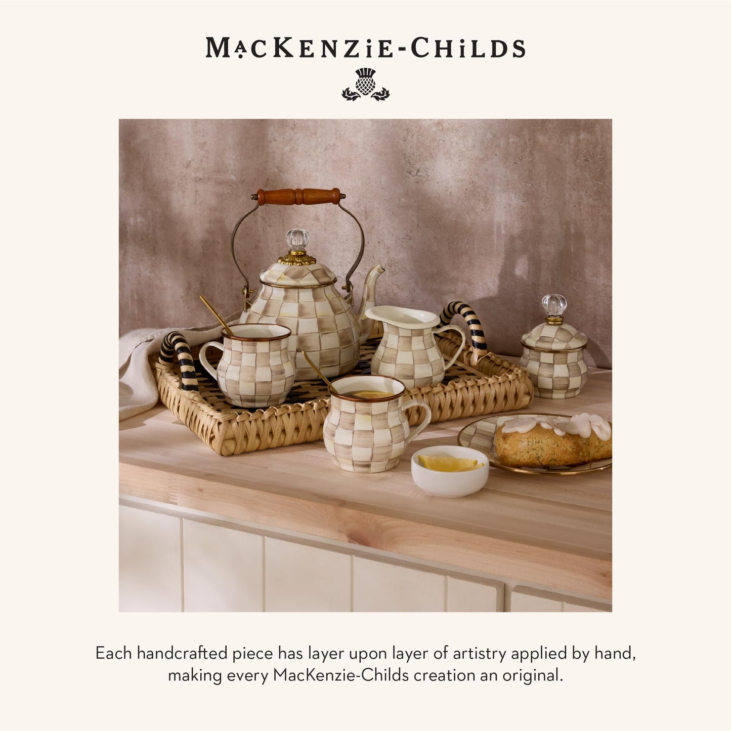 MACKENZIE-CHILDS Flowerpot, Decorative Garden Pot for Growing Plants, Brown-and-White Mocha Check