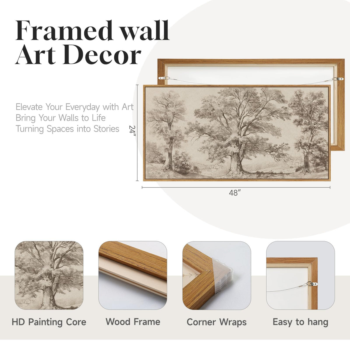 Framed Vintage Landscape Wall Art 60x30 Inch
