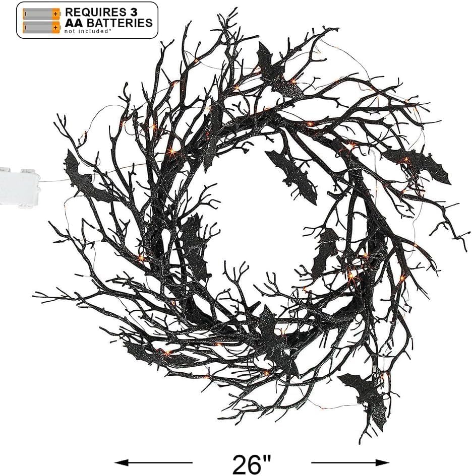 26" Light Up Black Bat Wreath