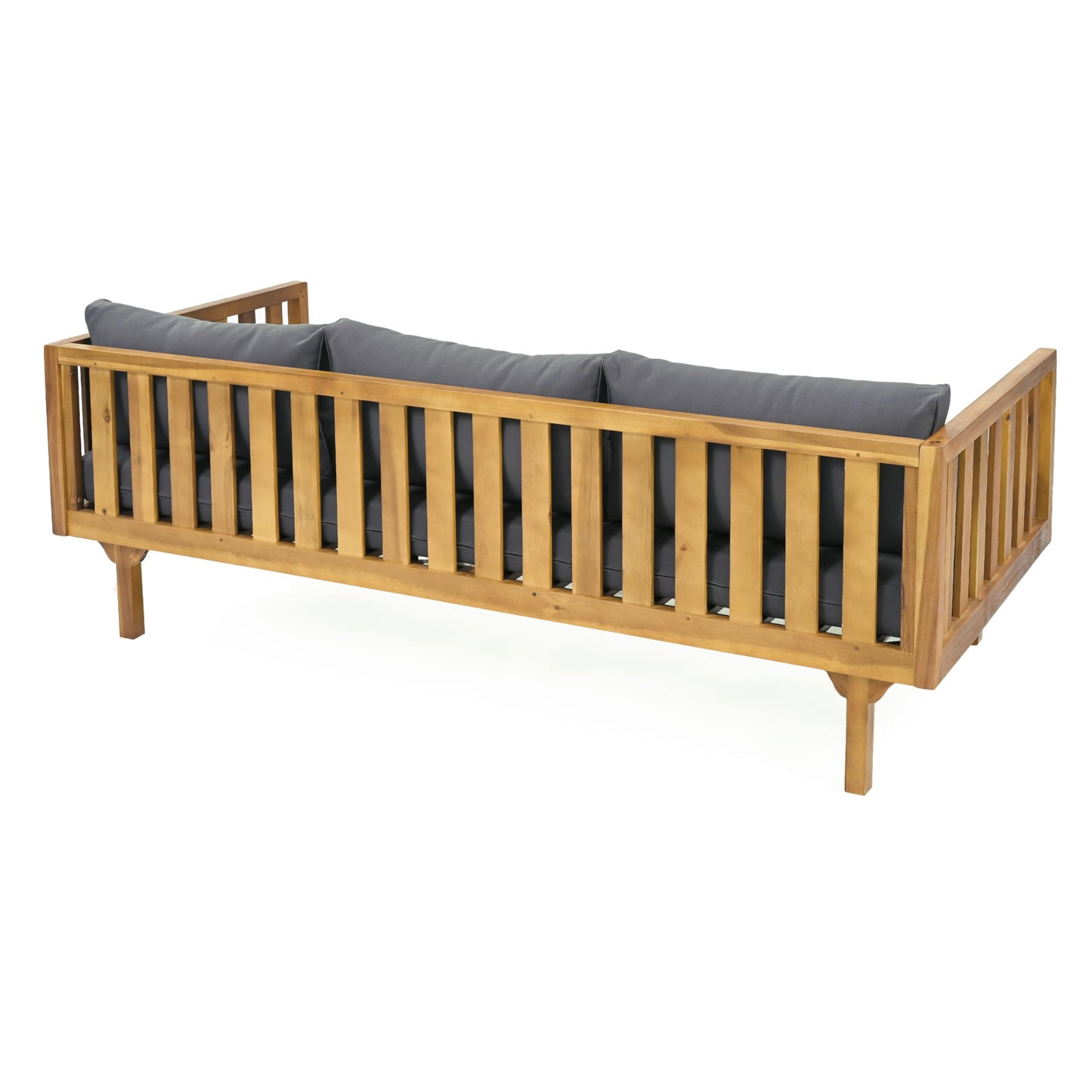 Outdoor Acacia Wood Conversation Set, 3-Seat Loveseat Sofa w/Cushion and Round Coffee Table for Backyard, Patio Furniture, Teak+Beige