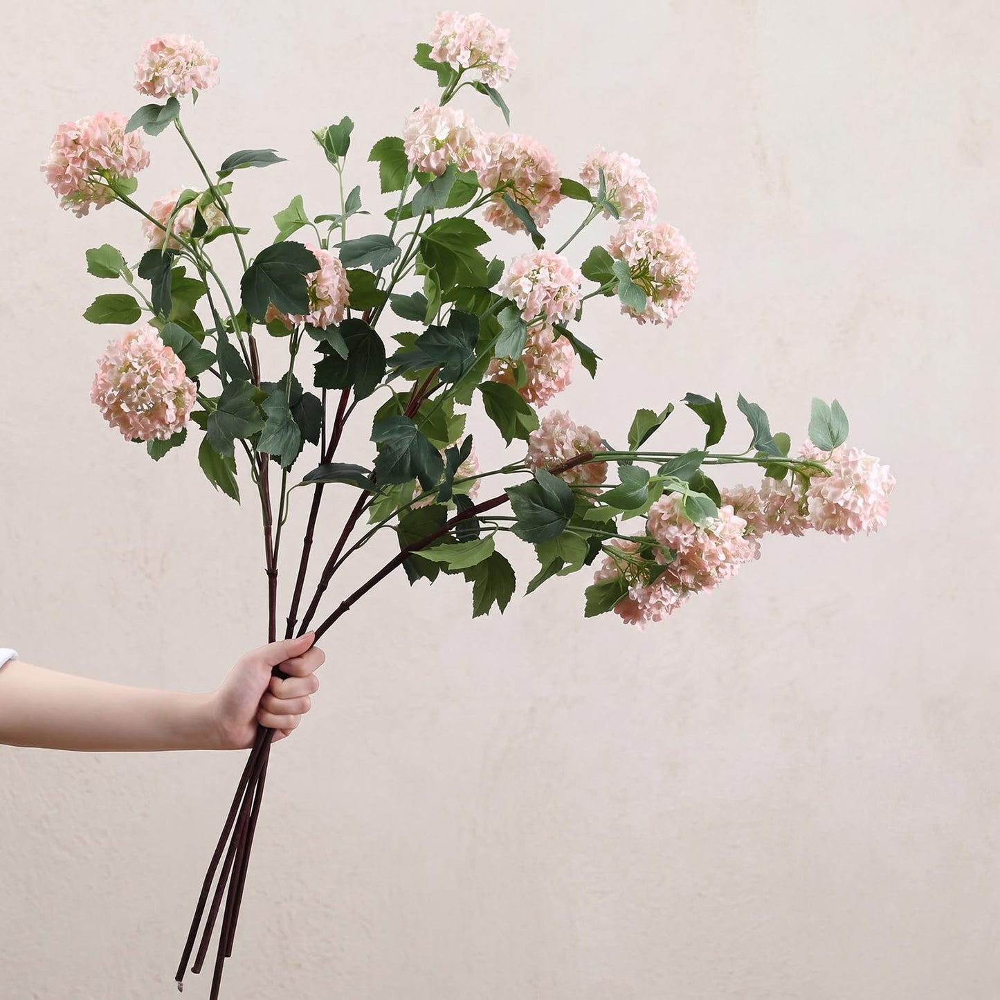 4 Pcs 33" Tall Artificial Snowball Hydrangea Flowers, Silk Hydrangeas with 20 Heads Long Stem for Tall Vase Decor, Wedding Table Centerpiece, Outdoor Living Room Arrangement(White Pink)