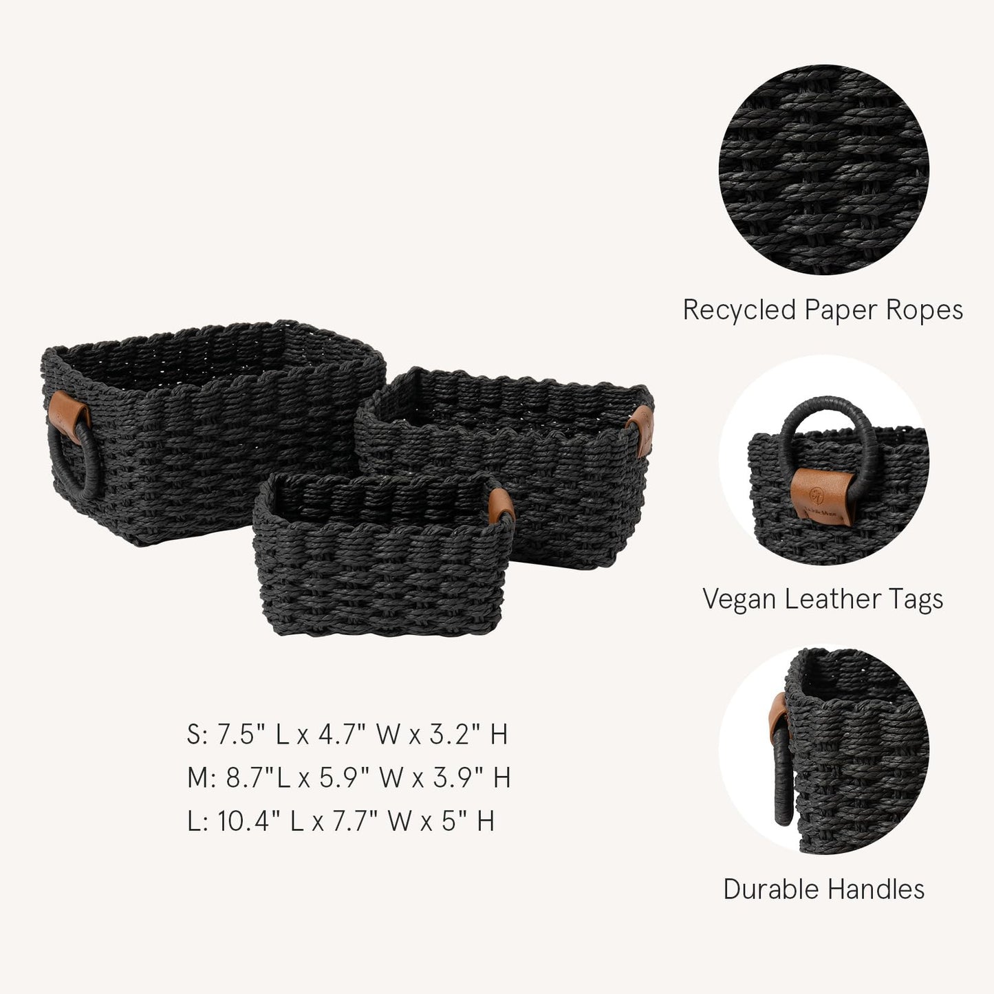 Wicker Square Storage Organizer Baskets / Set of 3