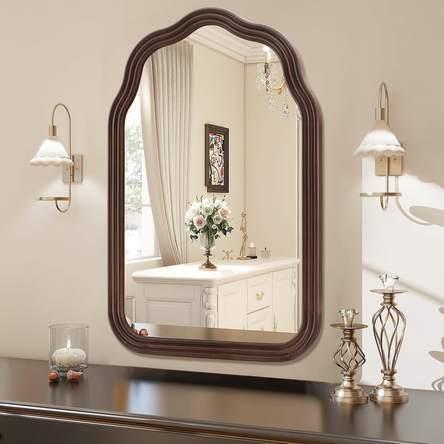 24Wood Arch Bathroom Mirror for Wall