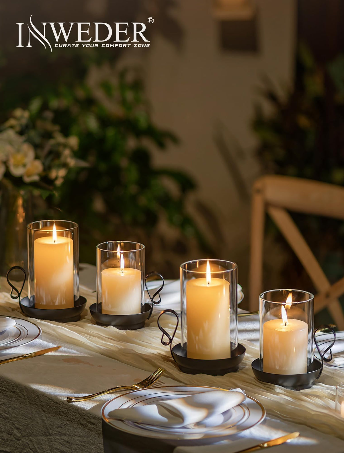 Hurricane Glass Candle Holder Set of 2