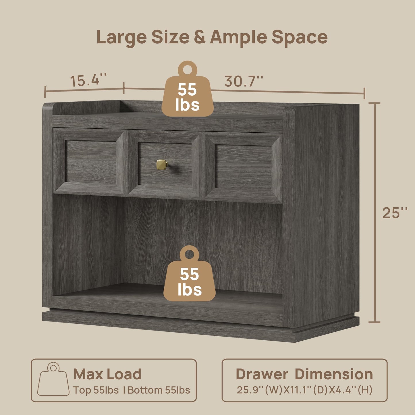 SICOTAS Night Stand Set 2, 26" Wide Nightstands with Drawer, Large Queen Size Nightstands Set of 2, Modern Bedside Table for Bedroom, Side End Table (Brown Oak, 26-Inch)
