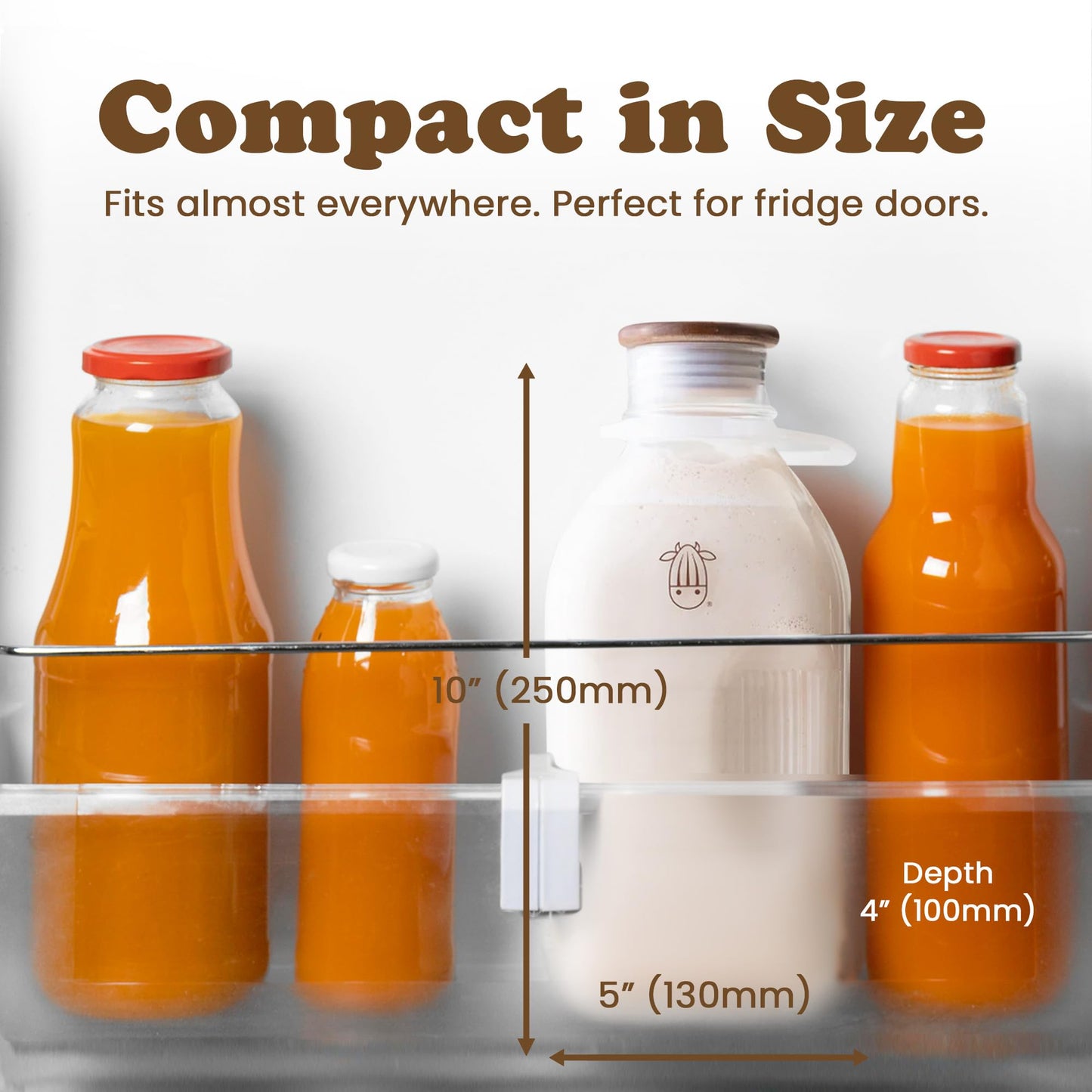 Almond Cow - Glass Pitcher with Lid and Spout, Glass Bottle Milk Container for Refrigerator, Clear Milk Jar Bottles, Food-Grade Liquid Container - 60 fl oz Capacity, 5 x 4 x 10 Inches