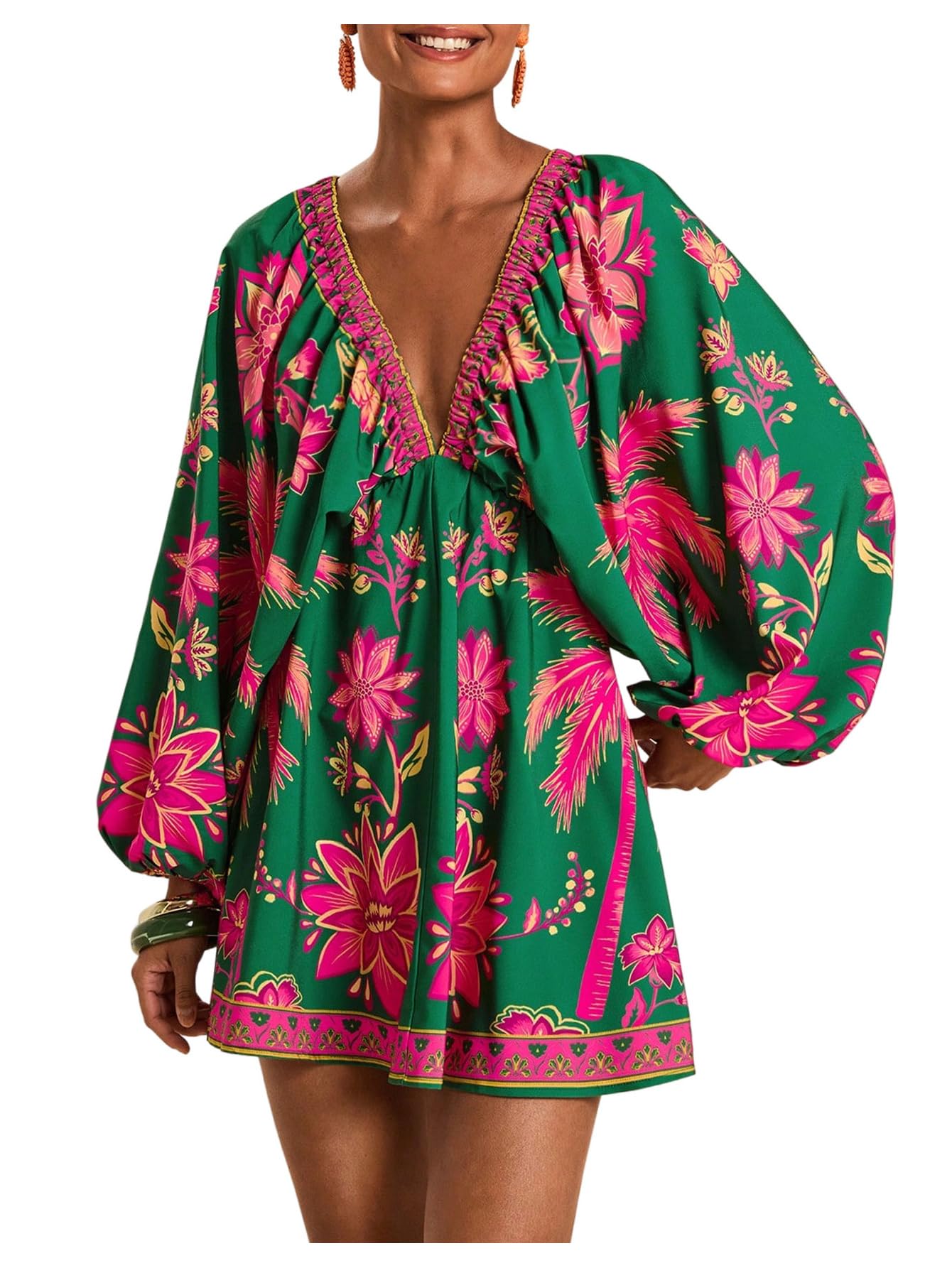 Women's Boho Floral Mini Dresses