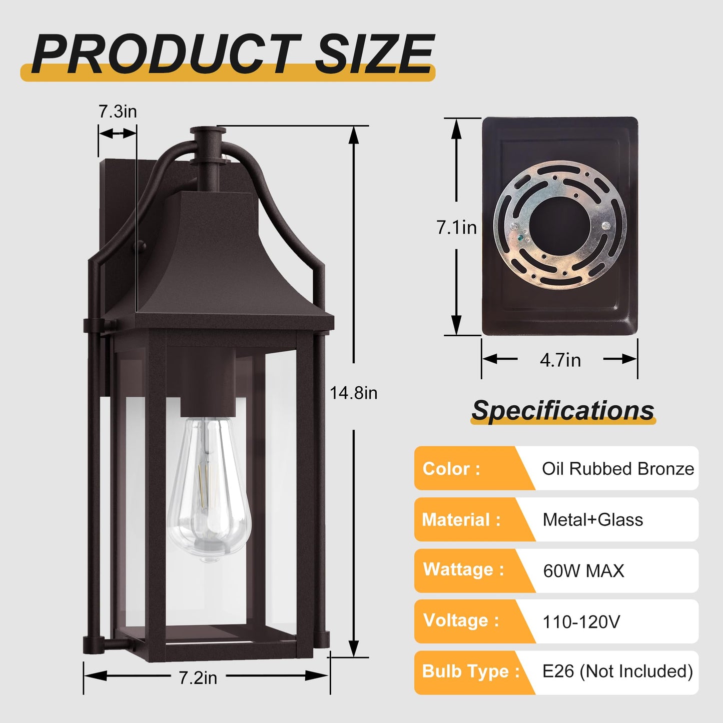 Outdoor Wall Lights Fixtures, Large Size Dusk to Dawn Waterproof Exterior Lanterns, Modern Porch Sconce Wall Mounted with Glass