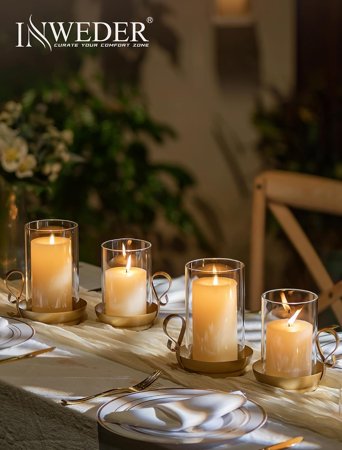 Hurricane Glass Candle Holder Set of 2