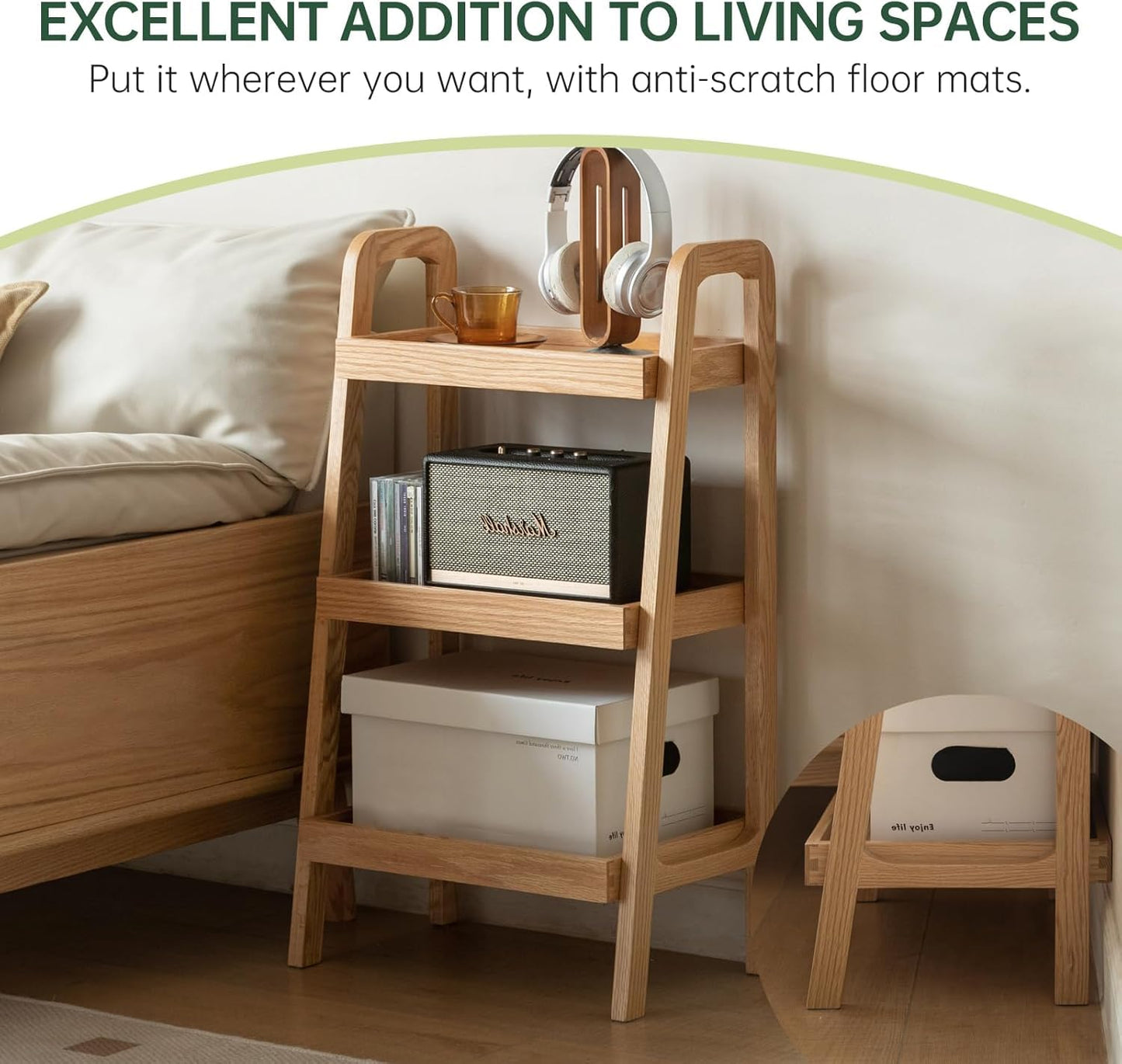 Solid Oak 3 Tier Ladder Bookshelf