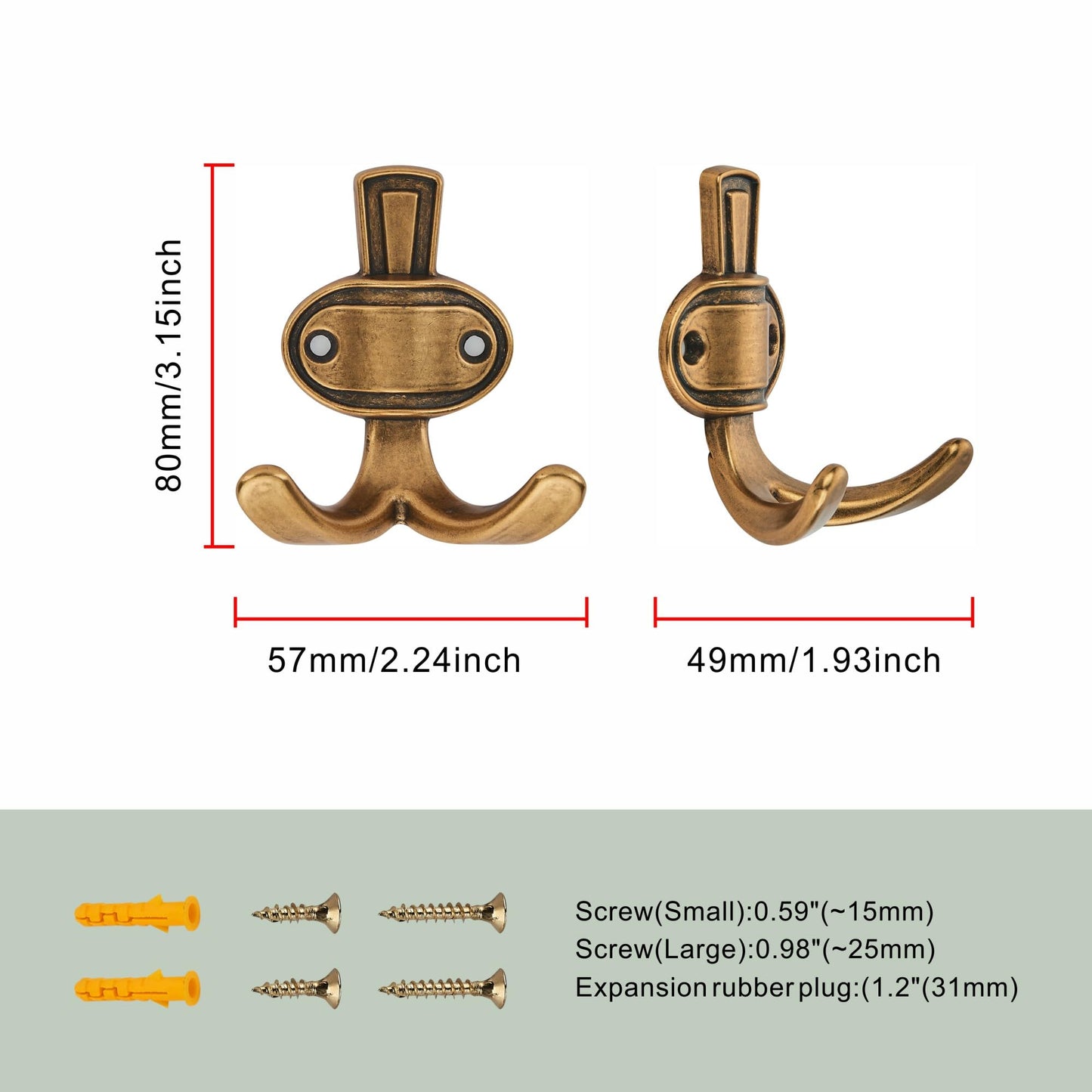 TUNNY 5 Pack Coat Hooks - Antique Brass Coat Hooks,Heavy Duty Hooks- wall Hook for Hanging Towel,Purse, Robe, Backpack, Jacket, Clothes - for Bathroom,Dorm, Closet, Kitchen