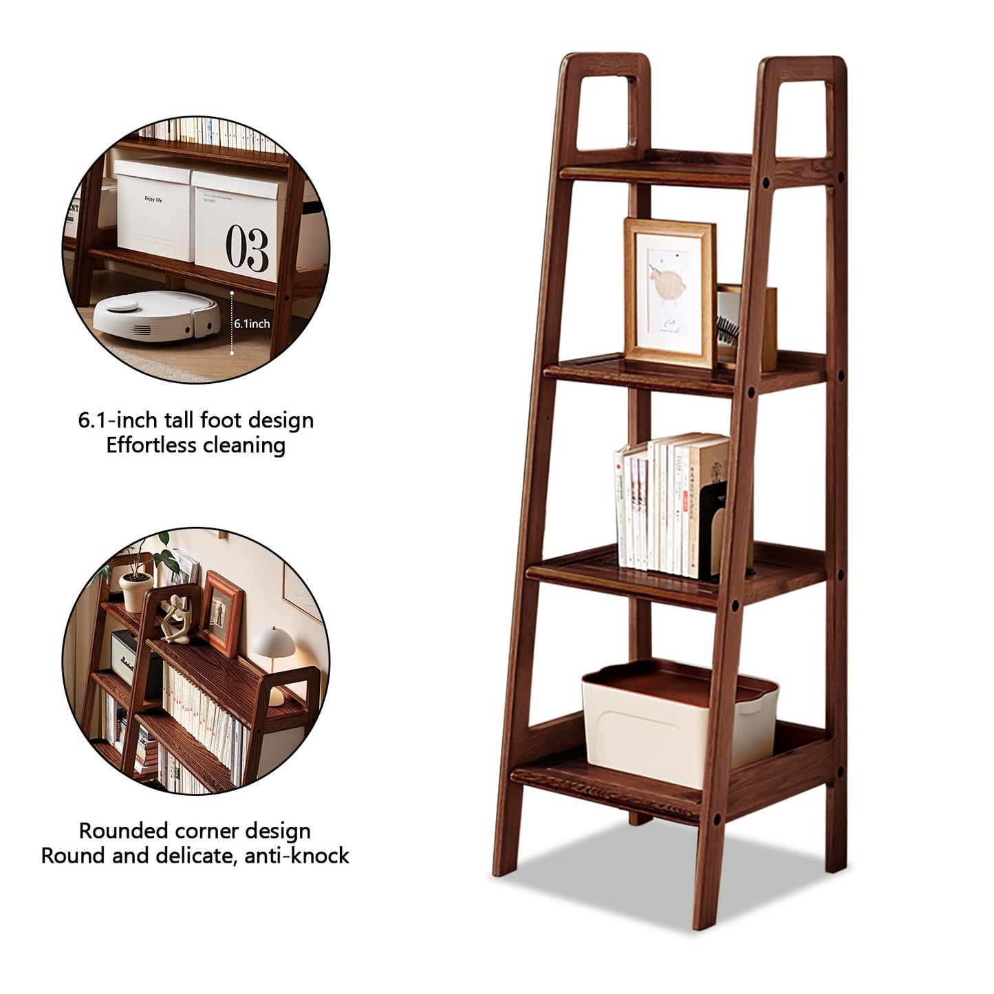 Solid Oak 3 Tier Ladder Bookshelf