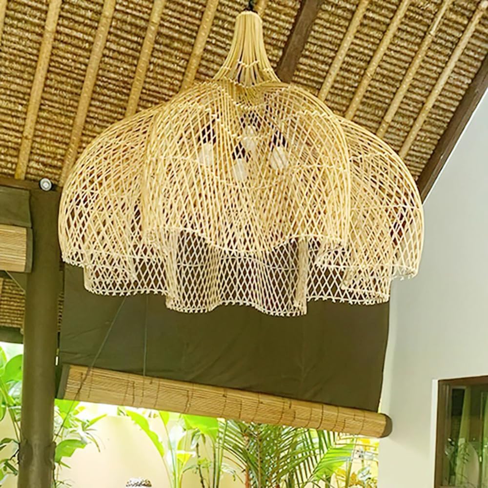 Rattan Large Woven 4-Light Chandelier