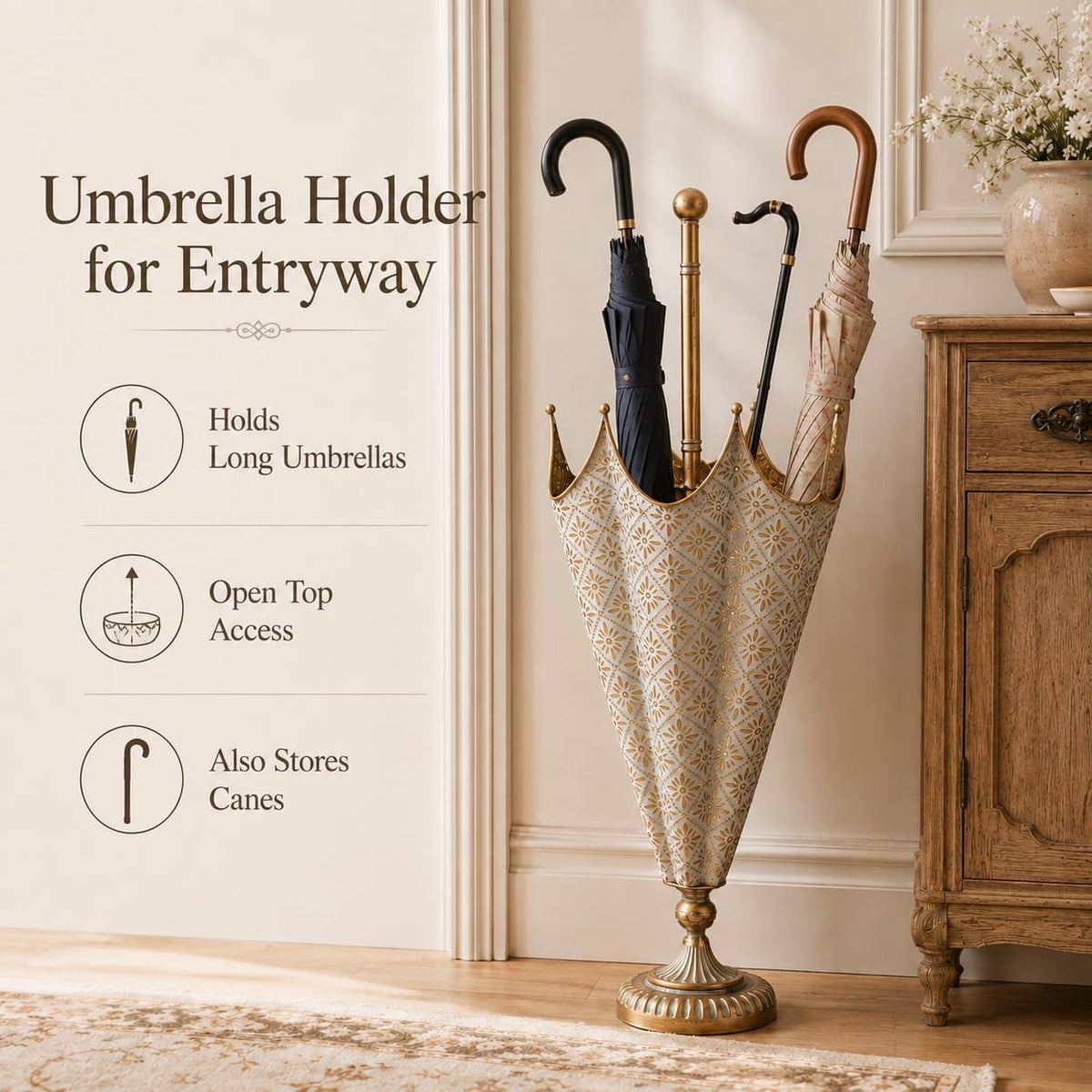 Vintage Metal Umbrella Stand for Entryway