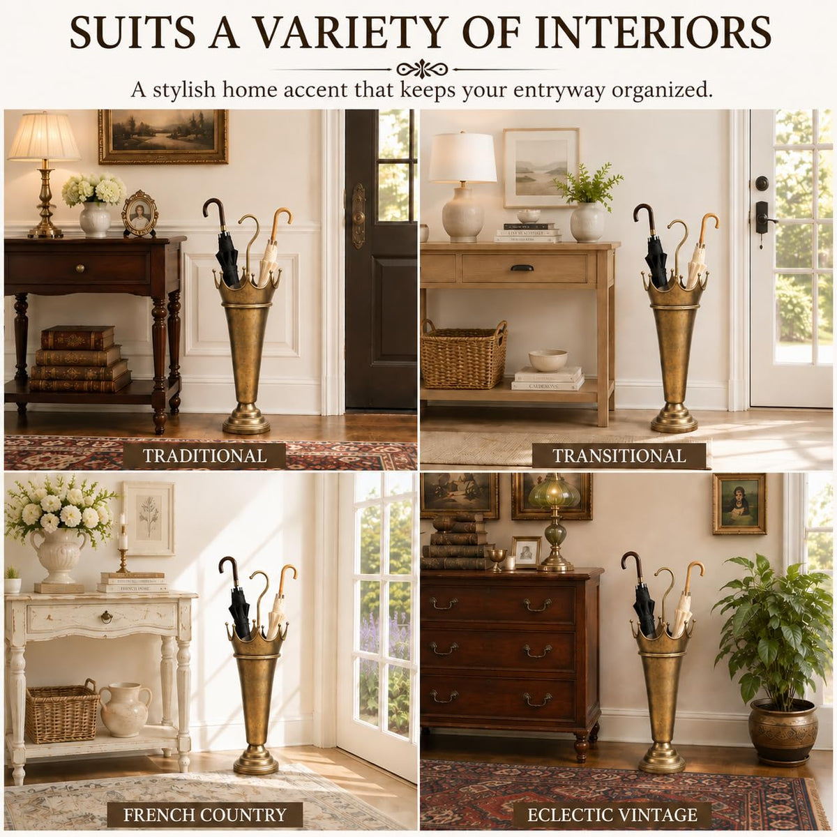 Vintage Metal Umbrella Stand for Entryway