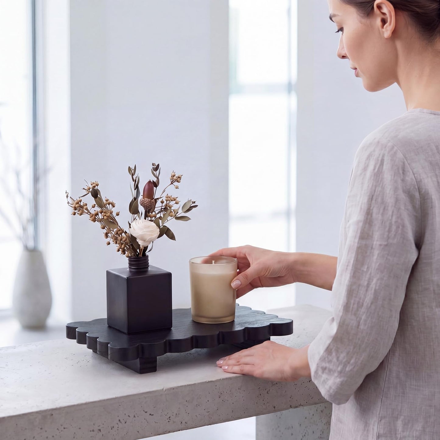 Scalloped Wood Riser Tray
