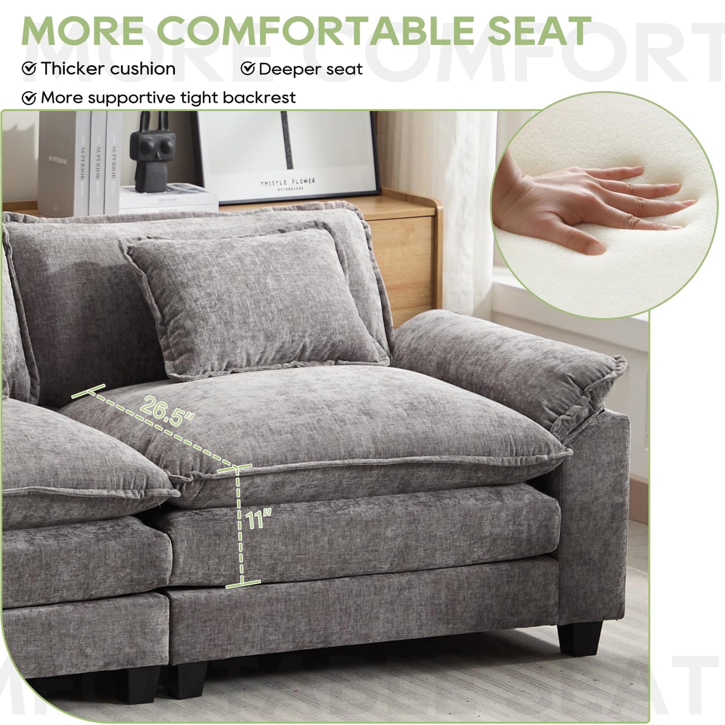 120" Modular Sectional Sofa, Comfy Cloud Couch Sectional Sofa with Ottoman, Chenille Sofa Sleeper Deep Seat Sofa with Throw Pillows for Living Room (Beige White, 120"- U Shape)