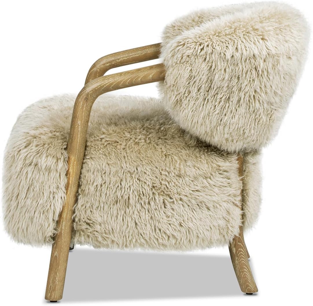 33" Oak Sheepskin Upholstered Accent Arm Chair