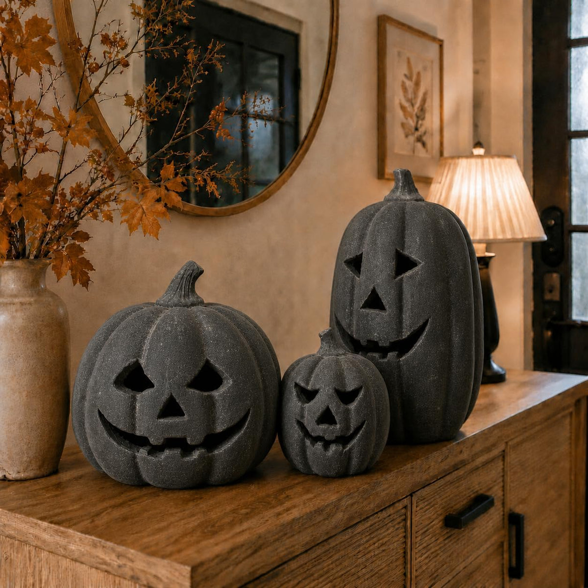 Halloween Decorations - Terracotta Pumpkin Jack O' Lantern