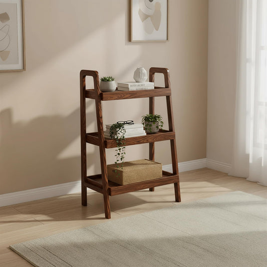 Solid Oak 3 Tier Ladder Bookshelf