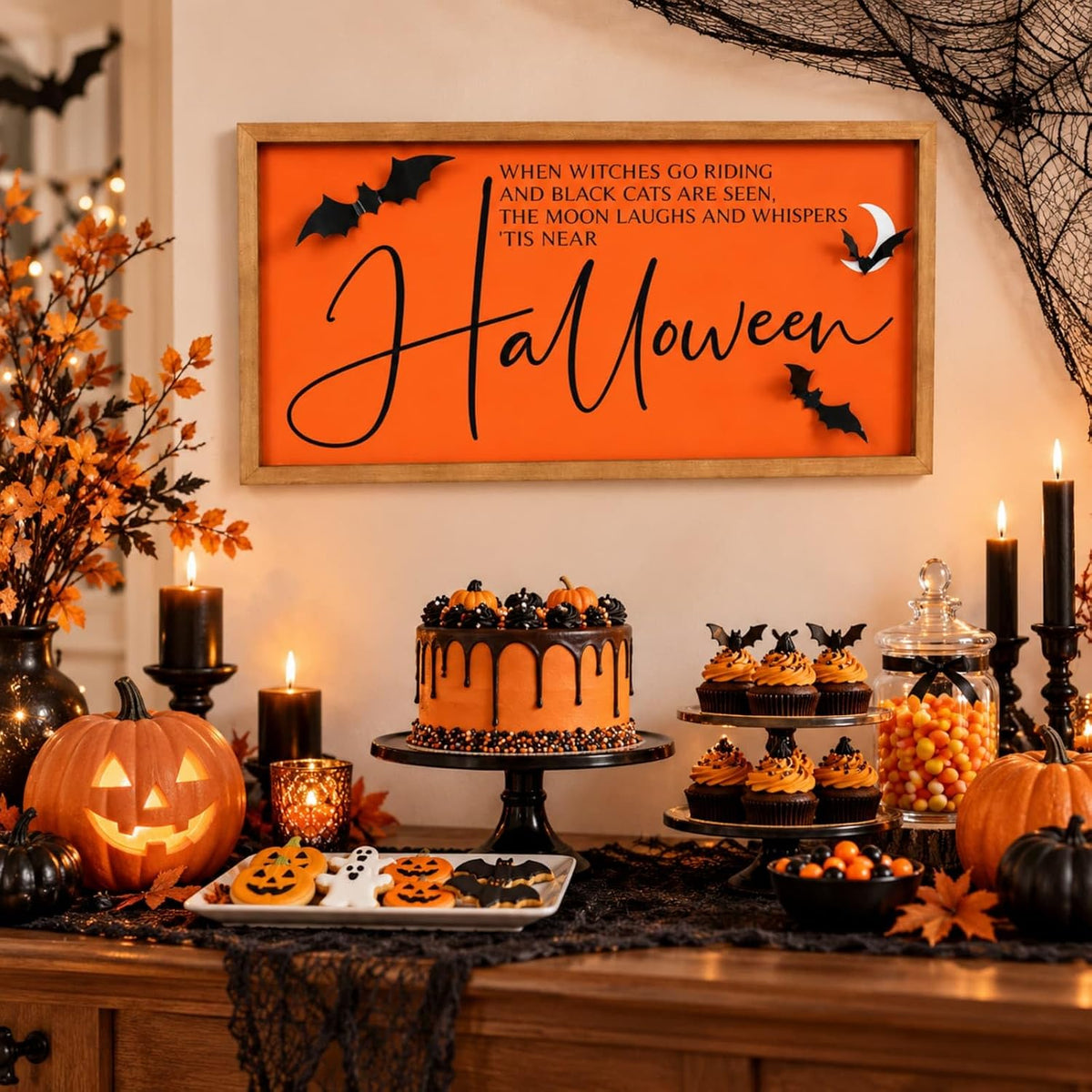 Halloween Wall Art Framed With 3d Bats