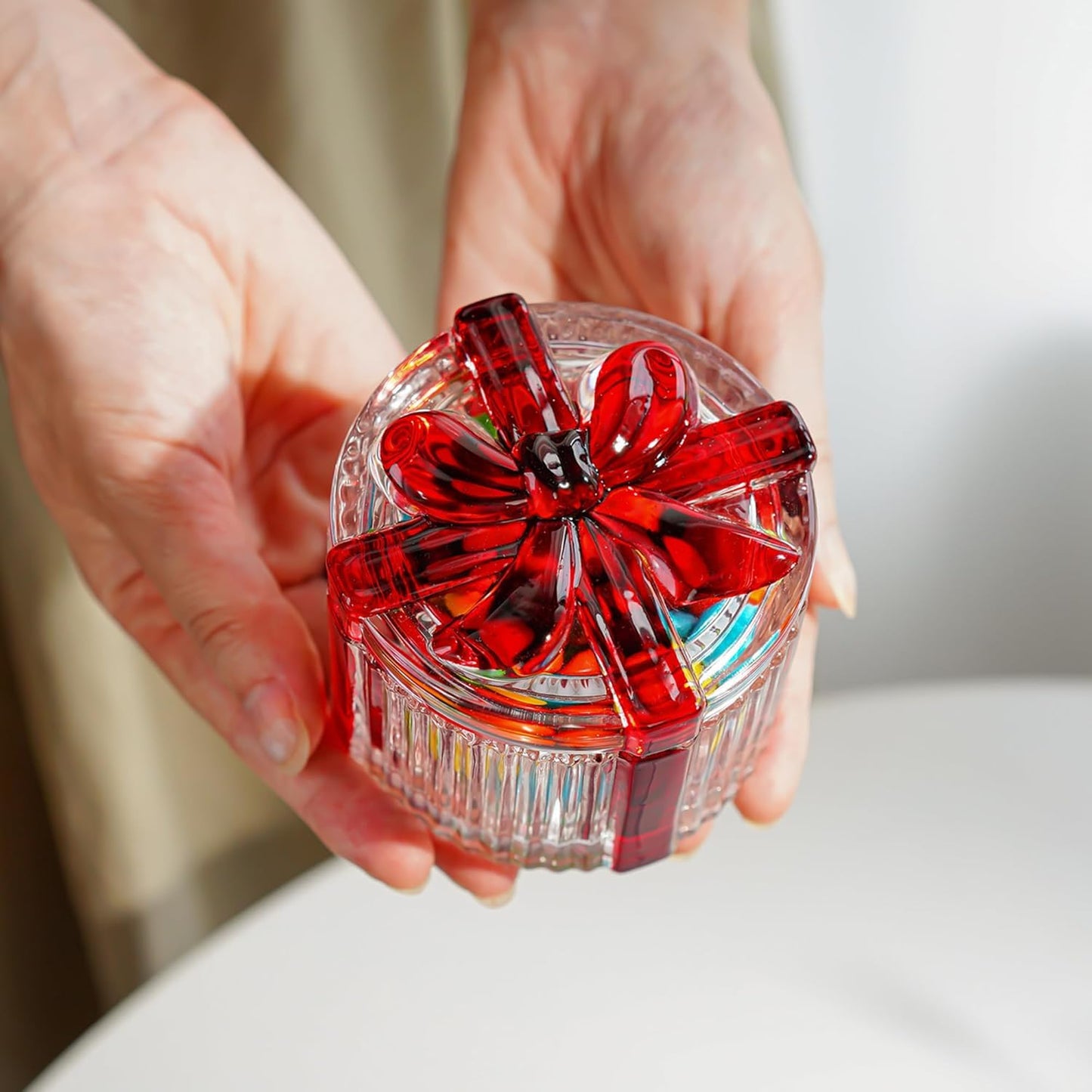 Decorative Embossed Glass Dish with Lid