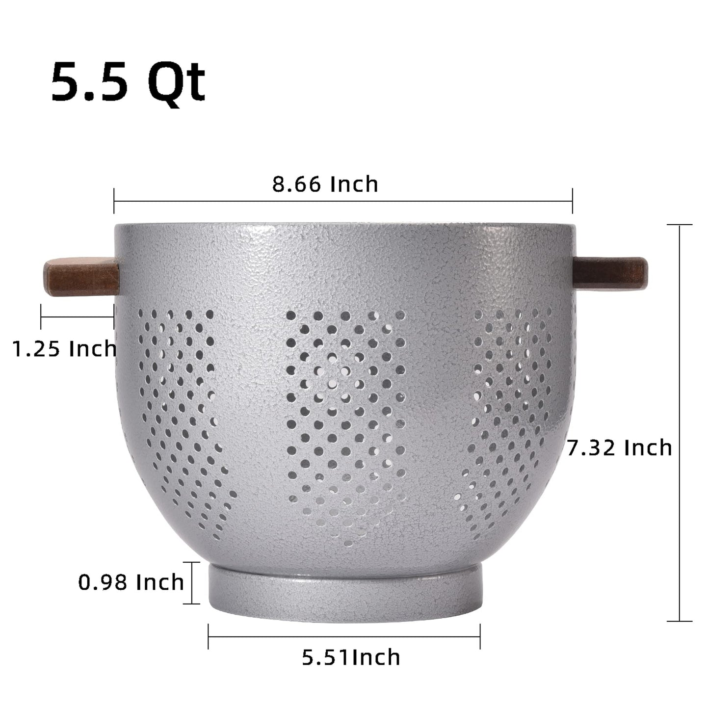 Metal Colander with Wood Handle and Stable Base, Powder Coated Steel Kitchen Strainer Basket for Draining Pasta, Vegetable and fruit(7quart,Sandyellow)