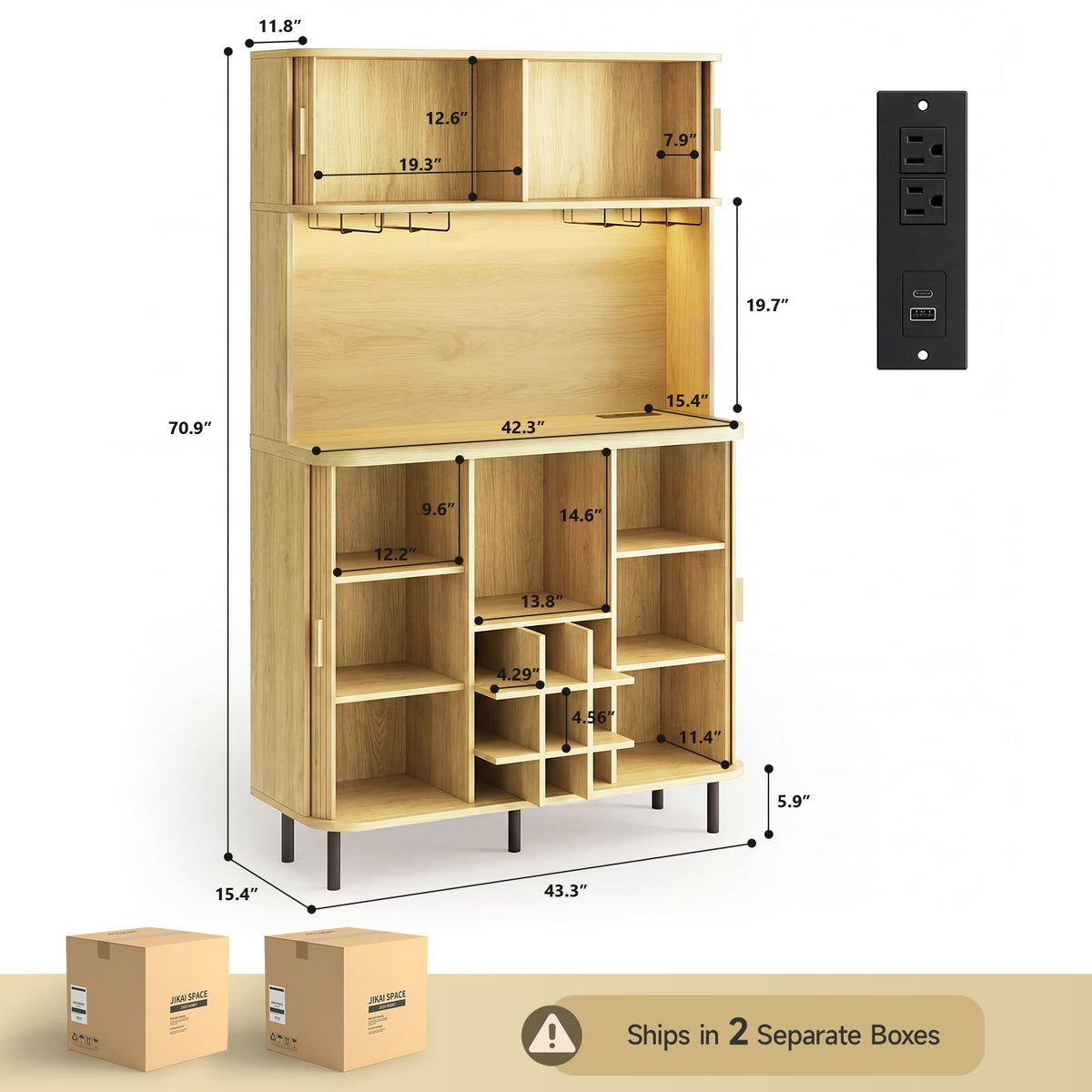 71" Tall Fluted Wine Bar Cabinet with Storage