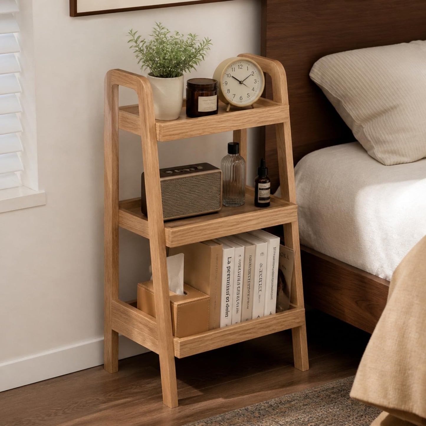 Solid Oak 3 Tier Ladder Bookshelf