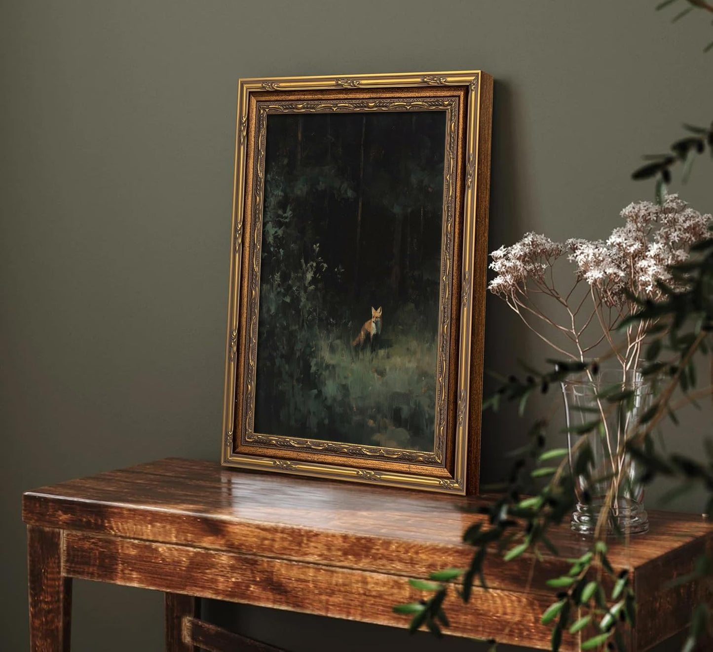 Vintage Gold Framed Moody Flower Canvas Wall Art
