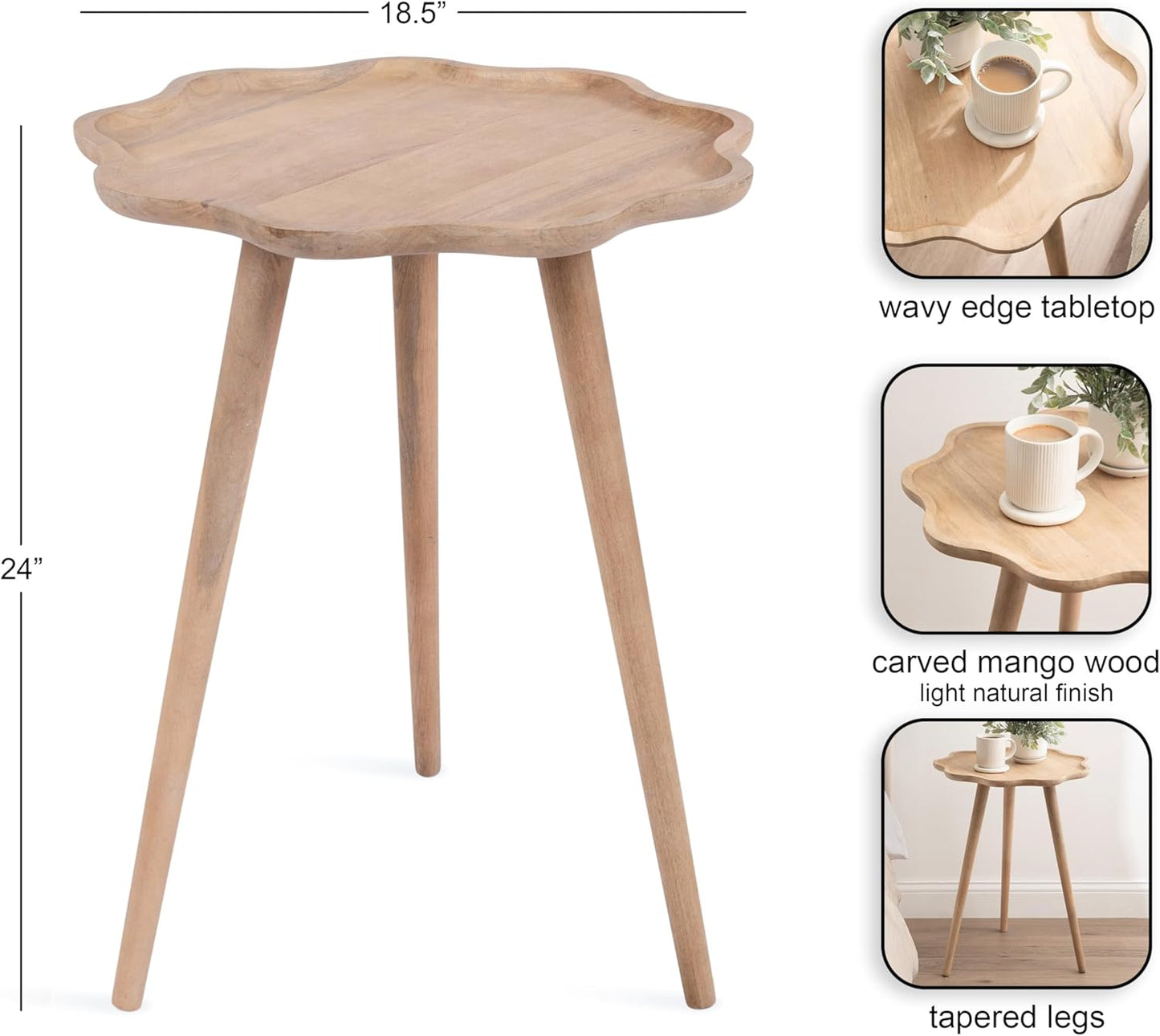 Kate and Laurel Alezar Modern Wooden Round Side Table, 15 x 15 x 22, Walnut Brown, Mid-Century Solid Wood End Table with Wavy Edge for Bedroom Nightstand or Living Room Accent Table