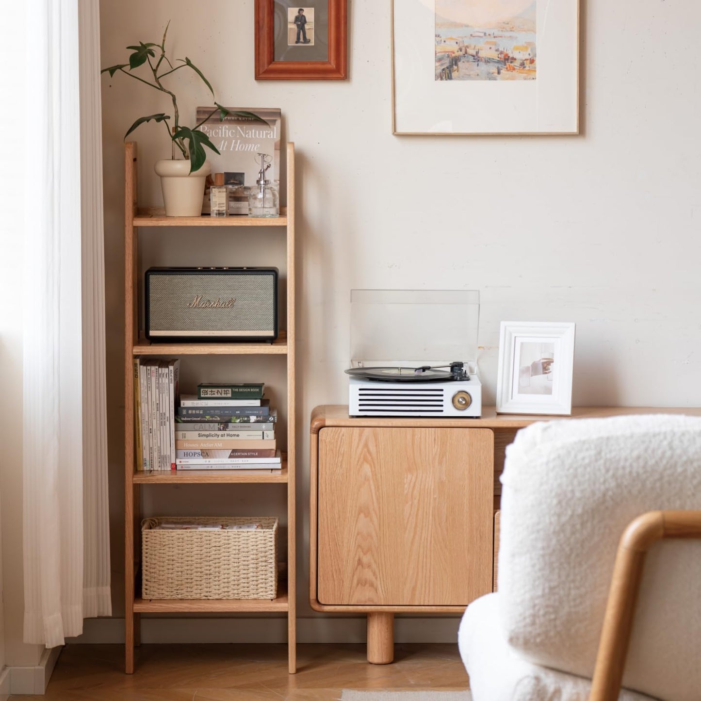 Solid Oak 3 Tier Ladder Bookshelf