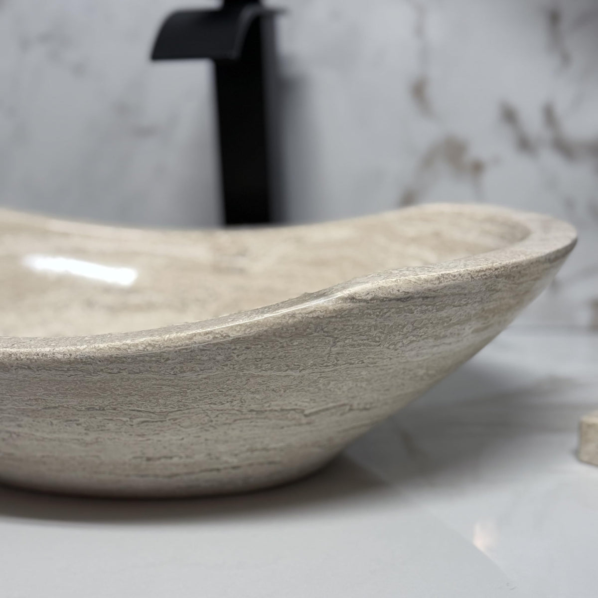 Oval Natural Stone Wash Basin Travertine Vessel Sink