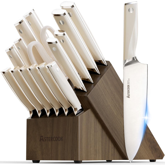 Knife Set Kitchen with Block and Sharpener