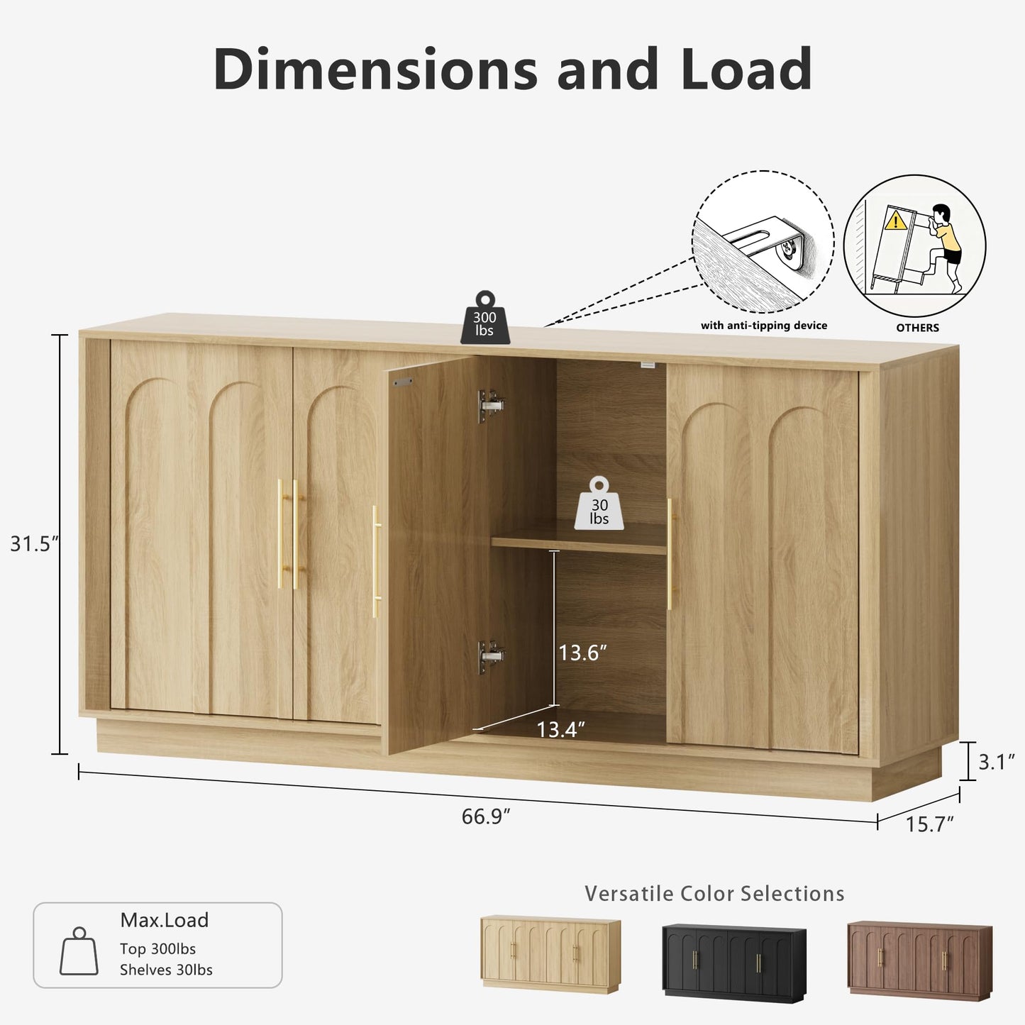 Sideboard Buffet Cabinet with Storage, Mid Century Modern Accent Cabinet with Arched Doors, Modular Media Console