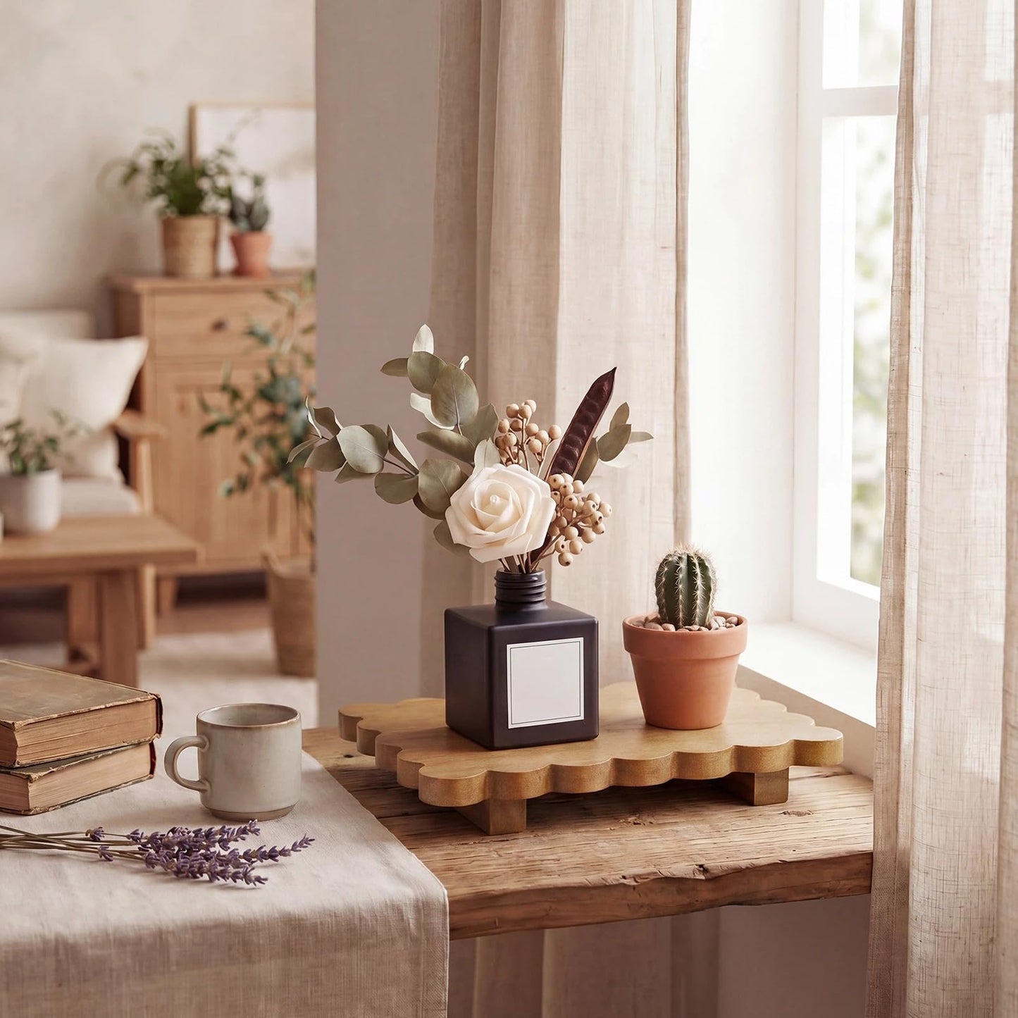 Scalloped Wood Riser Tray