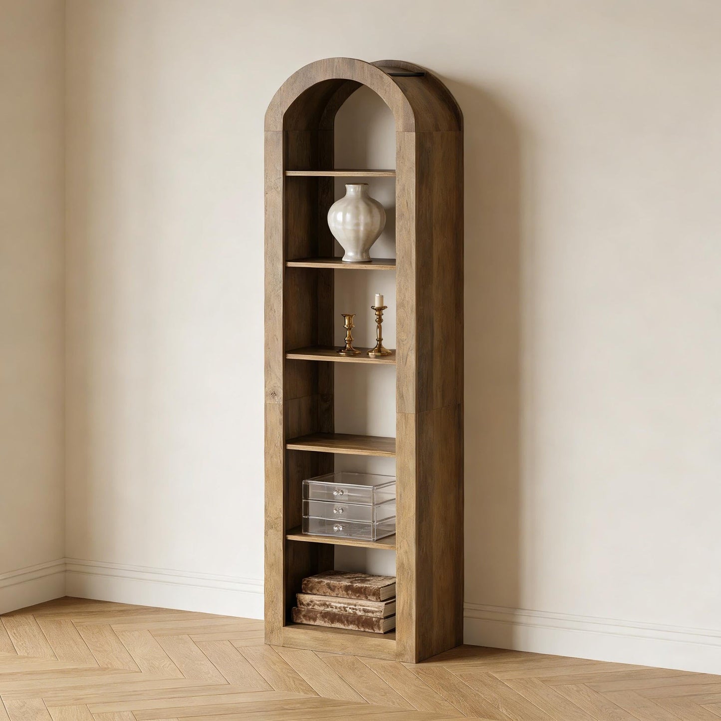 Arched 8 Tier Tall Bookshelf with Wood Back Panel