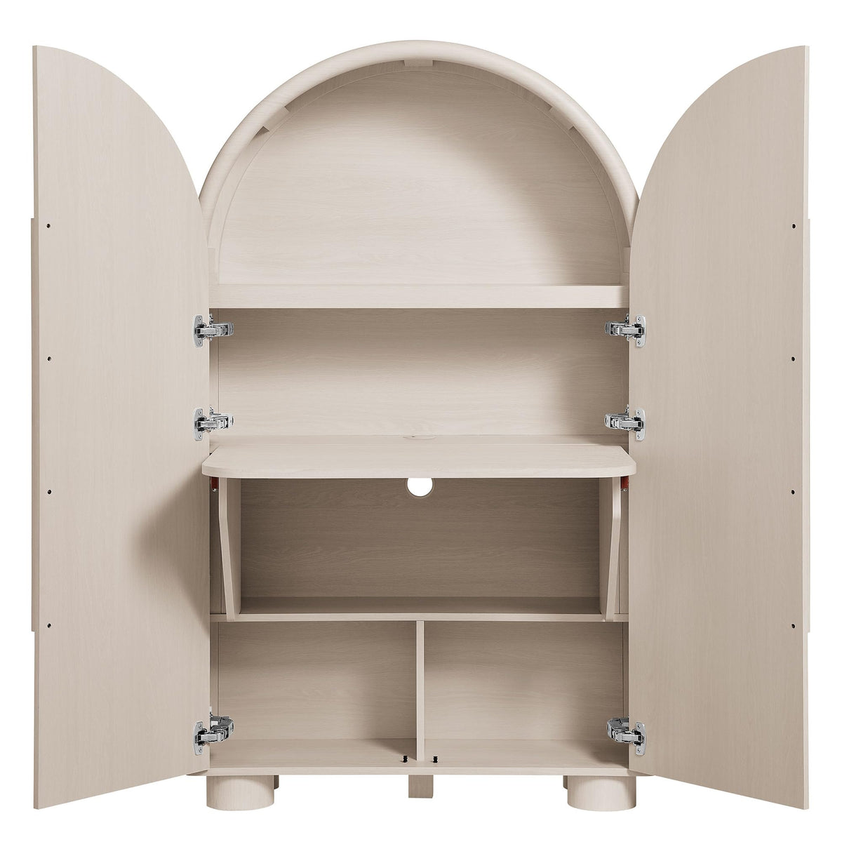 Modern Arched Storage Cabinet with Concealed Desk & Shelves