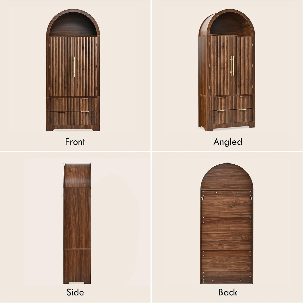 72" Tall Arched Kitchen Pantry Cabinet with 2 Drawers