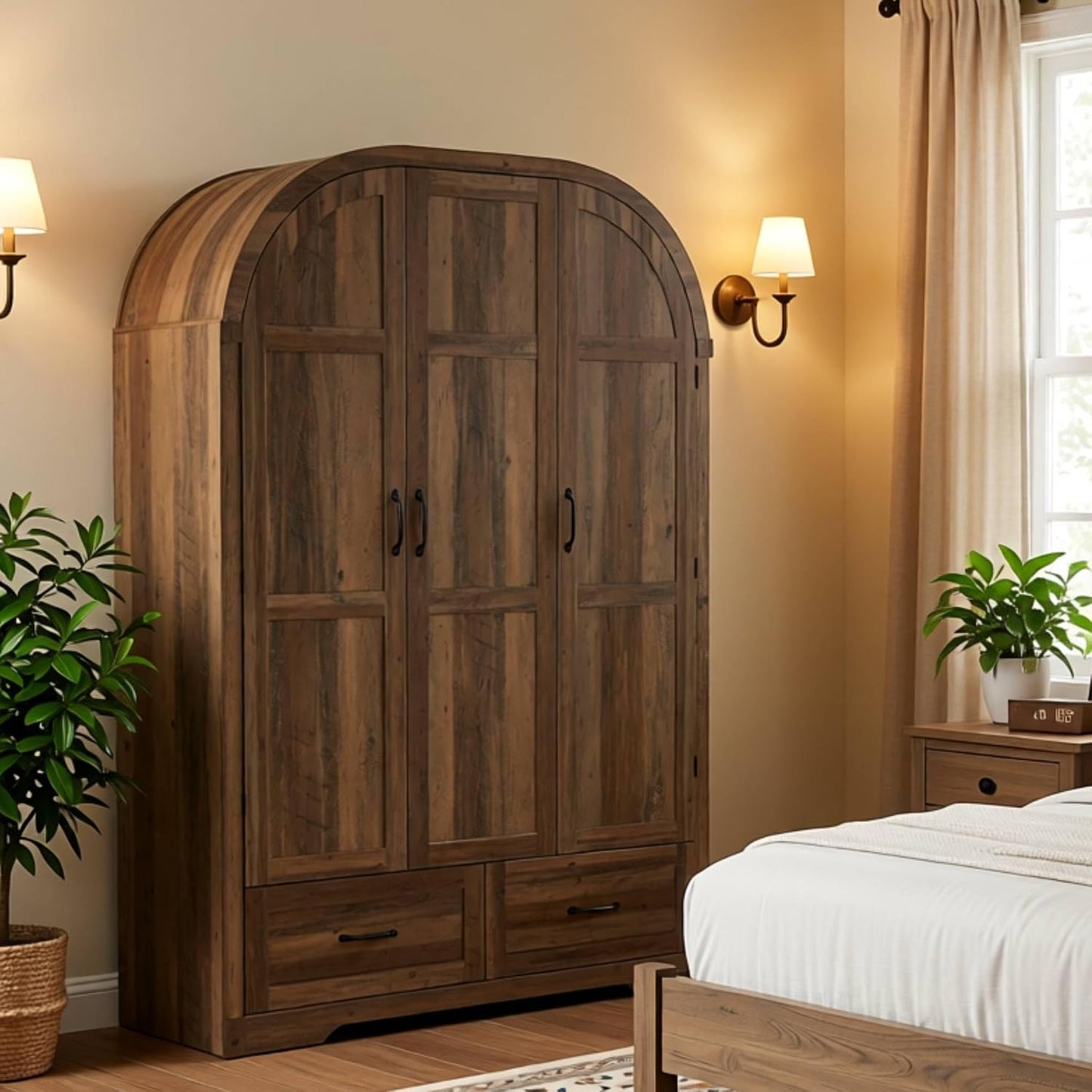 3 Doors Armoire Wardrobe Closet with Doors and Drawers