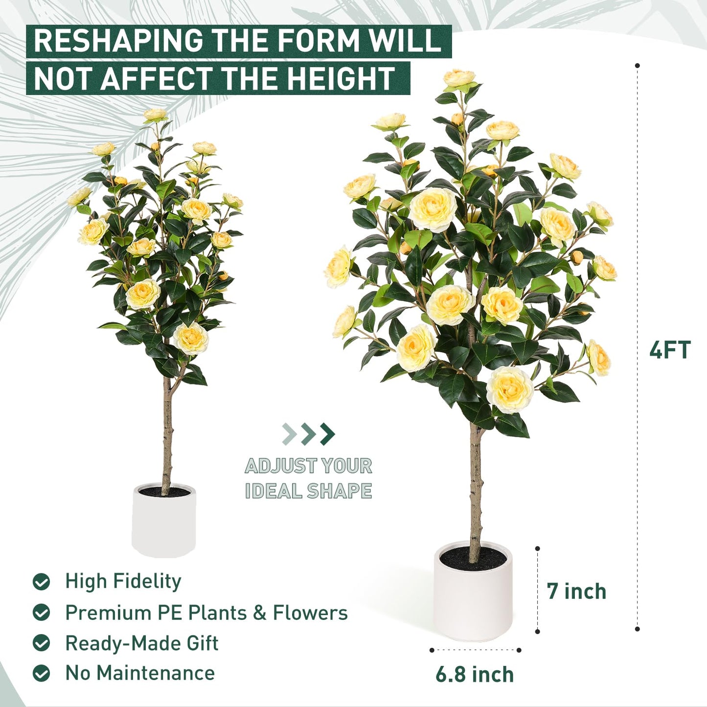 Yepdin 63 inch Artificial Camellia Tree with White Flower Pots - White Fake Tree,5 Ft Faux Plants Indoor wich Blooming,Artificial Plants for Indoor & Outdoor Home Front Door Decor
