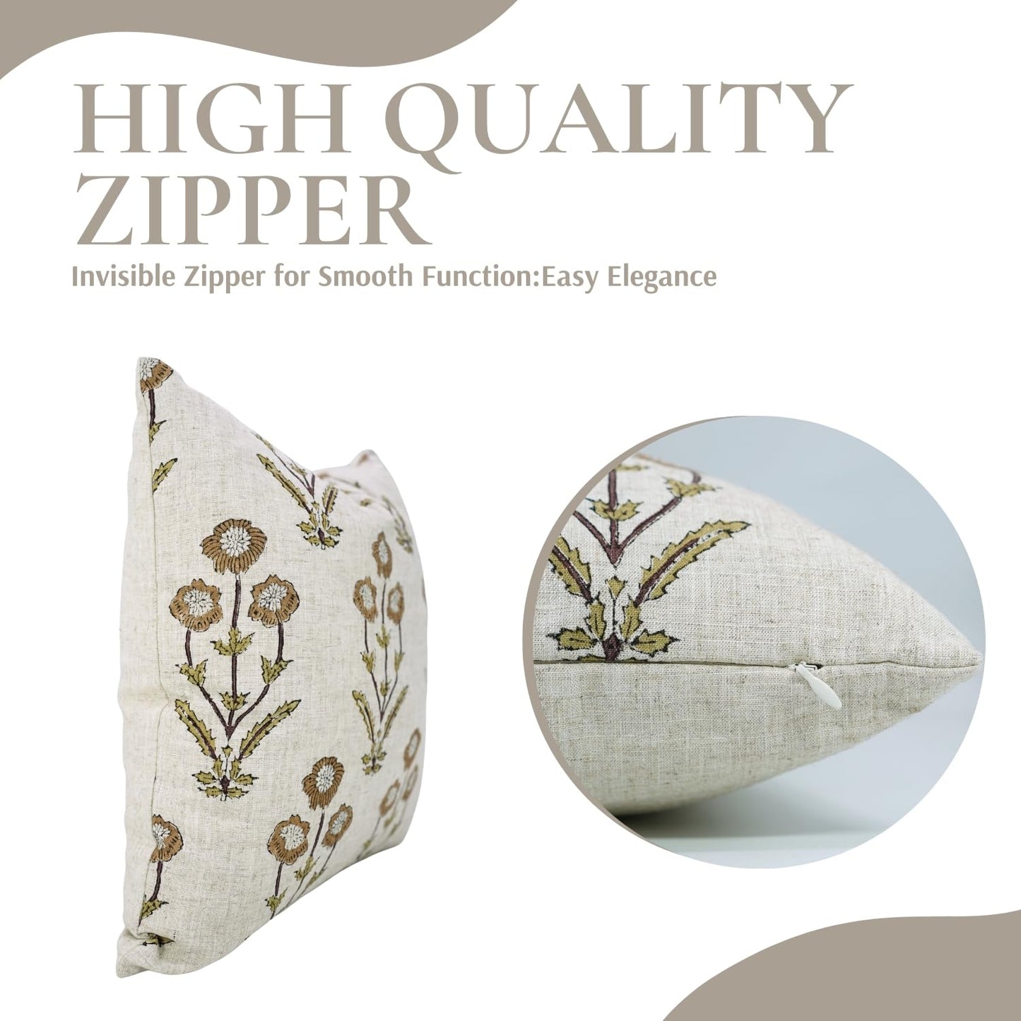 Floral Print Thick Linen 18x18 Inch Throw Pillowcase